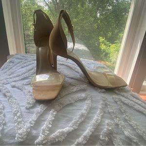 Vince Camuto suede pvc toe strap heel